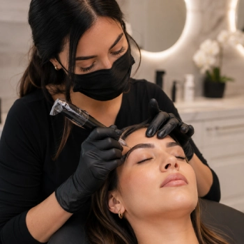 Professional permanent makeup eyebrow enhancement treatment in luxury Safety Harbor beauty salon
